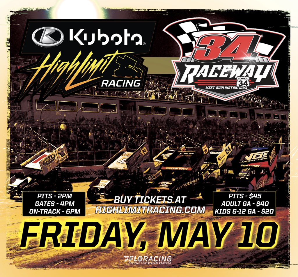 🃏🎲 Let’s Talk ❹❶⓿'s on 4/10 🎲🃏 @HighLimitRacing returns to 34 Raceway just ONE MONTH from today on Friday, May 10th!!! Check out the world’s top talent in 410 Sprint car racing right here! Advanced are tickets available now at this link: bit.ly/3IONDTh