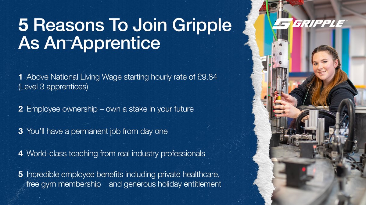 We pride ourselves on being a fantastic place to work and that doesn’t change for our wonderful apprentices. So, why should you join Gripple? We’ll tell you! Here are 5 reasons why Gripple is the perfect place to start your career. 👇 ow.ly/VaxW50RckqW #Apprenticeships