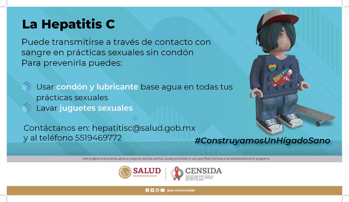 ¿Sabías que usar condón y lubricante base agua disminuye el riesgo de adquirir la #HepatitisC y otras ITS. Para más información sobre tu salud sexual, contáctanos en: hepatitisc@salud.gob.mx y al tel. 5519469772 #ConstruyamosUnHígadoSano