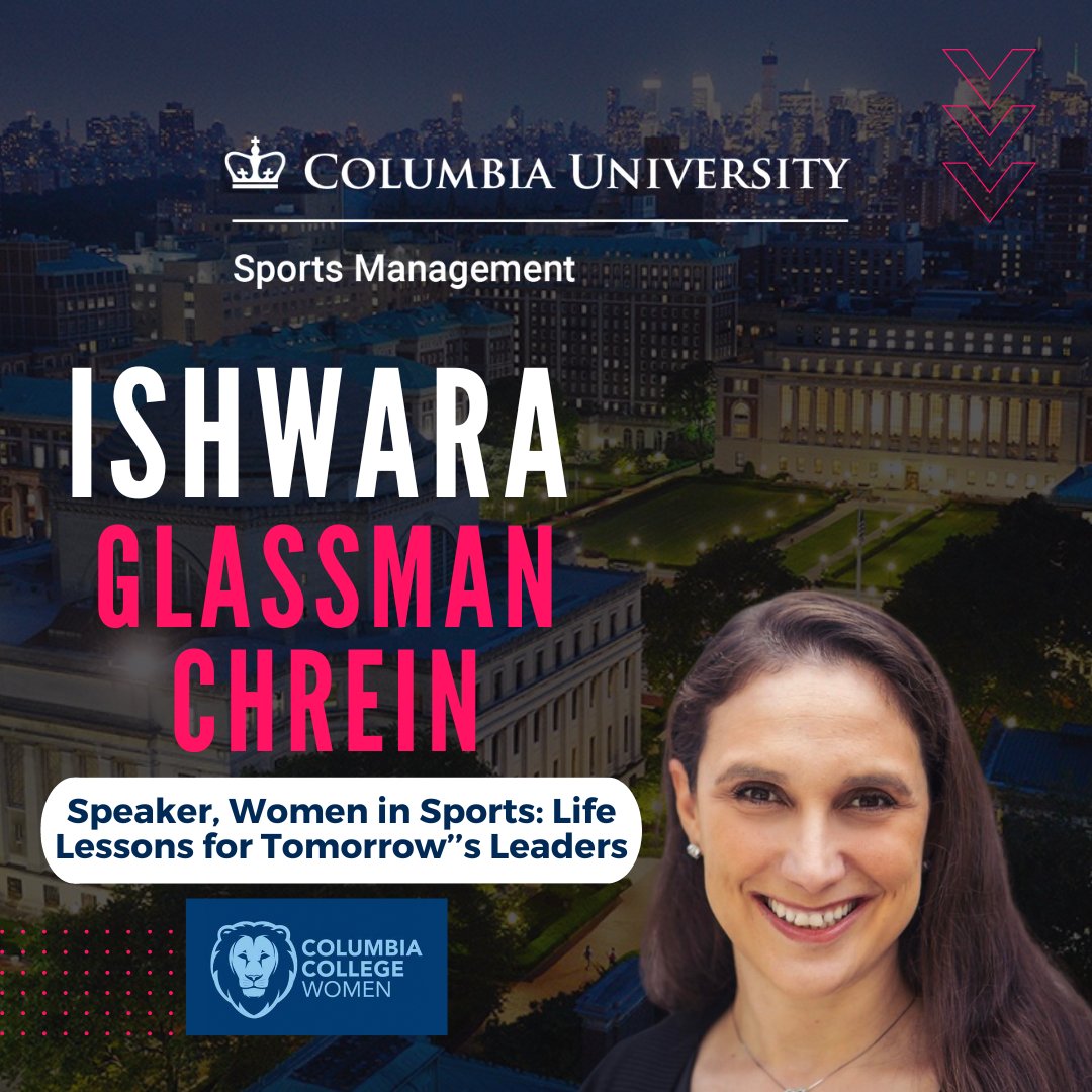 Faculty Highlight❗ Ishwara Glassman Chrein, Lecturer at the M.S. in Sports Management program, will speak at Women in Sports: Life Lessons for Tomorrow's Leaders hosted by Columbia College Women on April 26 at 5:30 pm. Register here: loom.ly/H2g9tQg