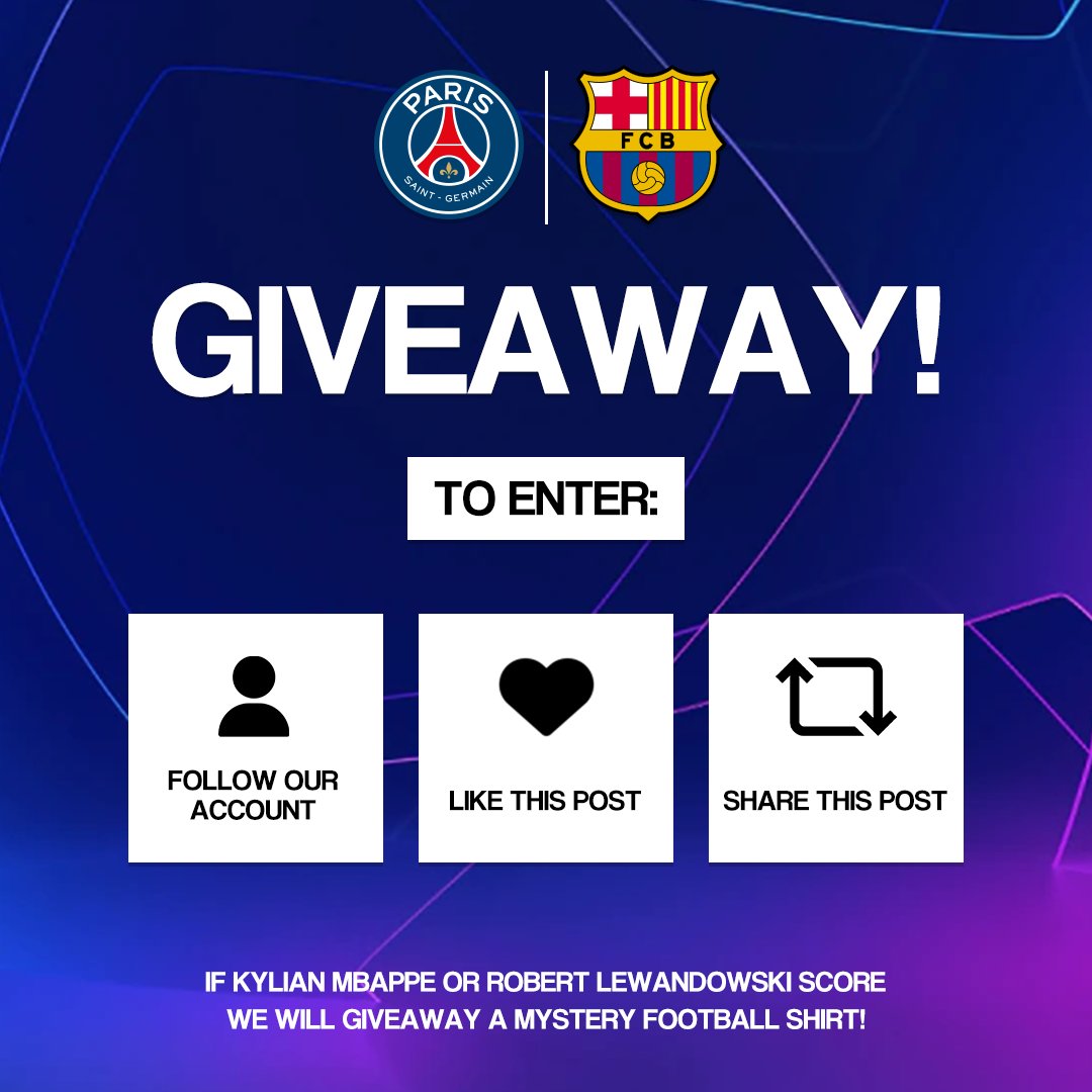 Giveaway Time! 🚀 If Kylian Mbappe or Robert Lewandowski score tonight, we will give away a Mystery Football shirt to one lucky follower! 🔴 Good Luck! 🤞