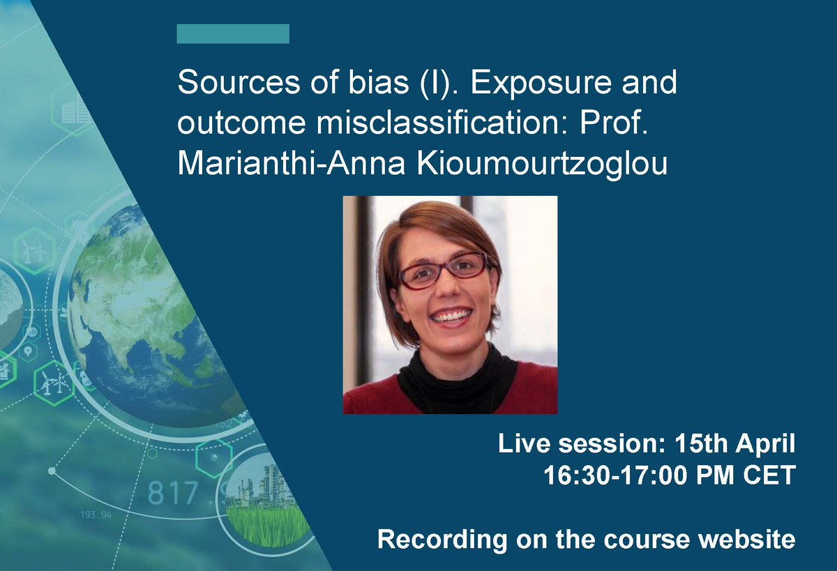 Prof. Marianthi-Anna Kioumourtzoglou talks about “Exposure and outcome misclassification” in the latest theoretical session of the #ISEEnviEpiCourse 👉Check it out on the website: iseepi.org/introduction_t… 🗓️SDT 15th April 16:30PM CEST for her live summary session.