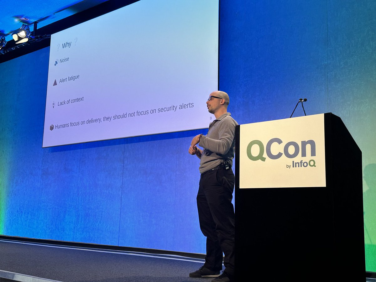 “By enforcing tools on other people when shifting left, you burn social capital and motivate your teams to work around your security systems” Spyros Gasteratos sharing DevSecOps anti-patterns and best practices here @qconlondon
