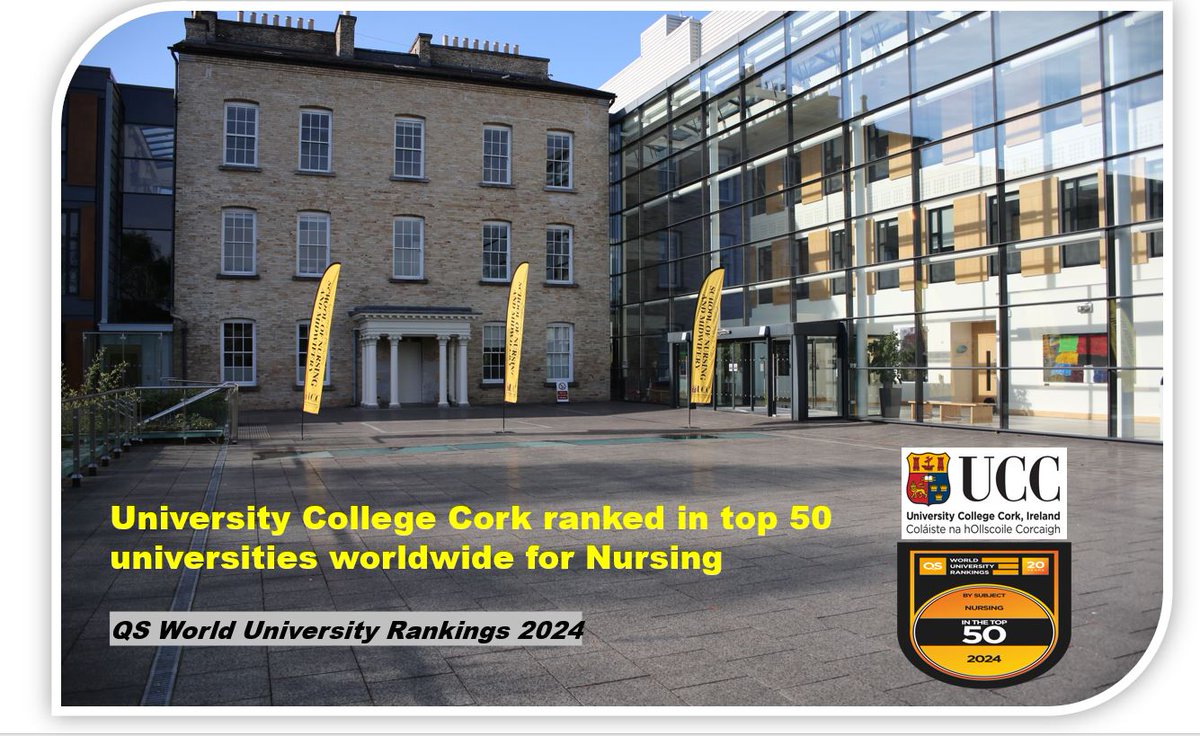 We are delighted to share that @uccnursmid has attained a top 50 place in the @worlduniranking for a 7th consecutive year and is the highest ranked subject within UCC. Well done to staff and students, clinical partners and national and international collaborators! #QSWUR #TopUnis