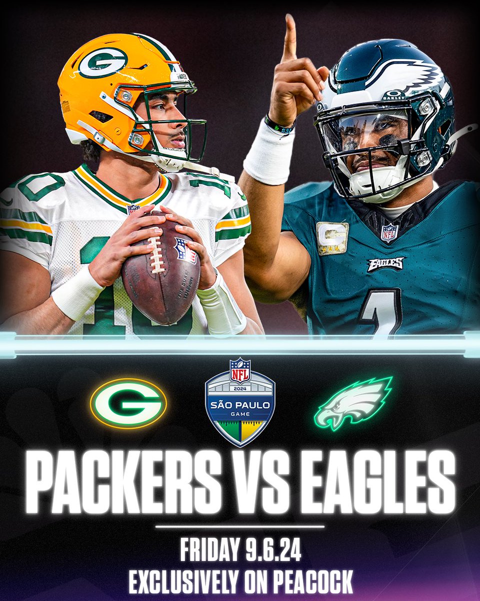 Get your popcorn ready. 🍿 The Packers and Eagles are headed to Brazil for an opening week matchup exclusively on Peacock!