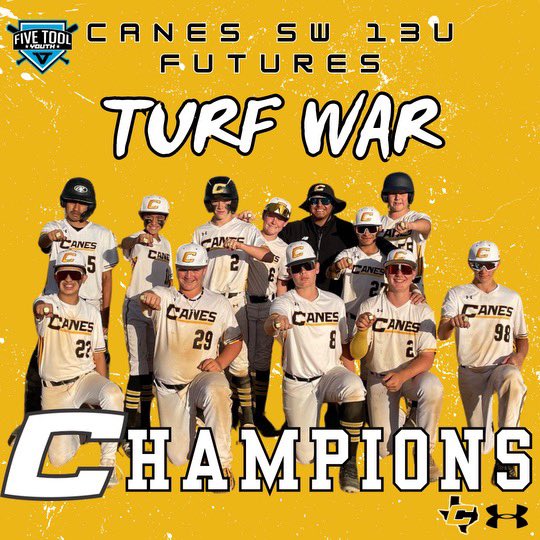 😤 Wherever we go, we make it our home turf. Excellent performance by #CanesSW 13U Futures winning @fivetoolyouth Turf War. Yet another reminder that the #CanesSW future is bright 🤩.