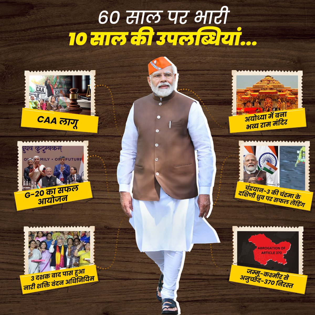 BJP4India's tweet photo. 60 साल पर भारी 10 साल की उपलब्धियां... 

प​हले की सरकारें जो काम 6 दशक में नहीं कर पाईं, मोदी सरकार ने उन सारे कामों को सिर्फ एक दशक में कर दिखाया। https://t.co/Wii5yztfCF