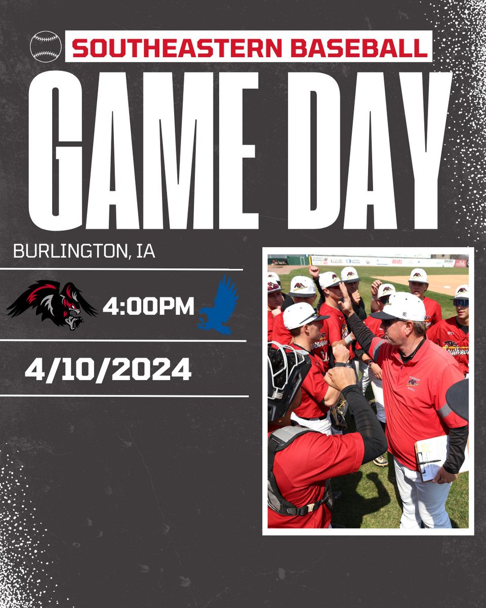 ⚾️Southeastern Baseball⚾️ 🗓️4/10/2024 📍Burlington, IA ⏰4:00PM ⚾️Southeastern vs. Kirkwood 📺 sccblackhawks.com/blueframe #SCCBlackhawks⚫️