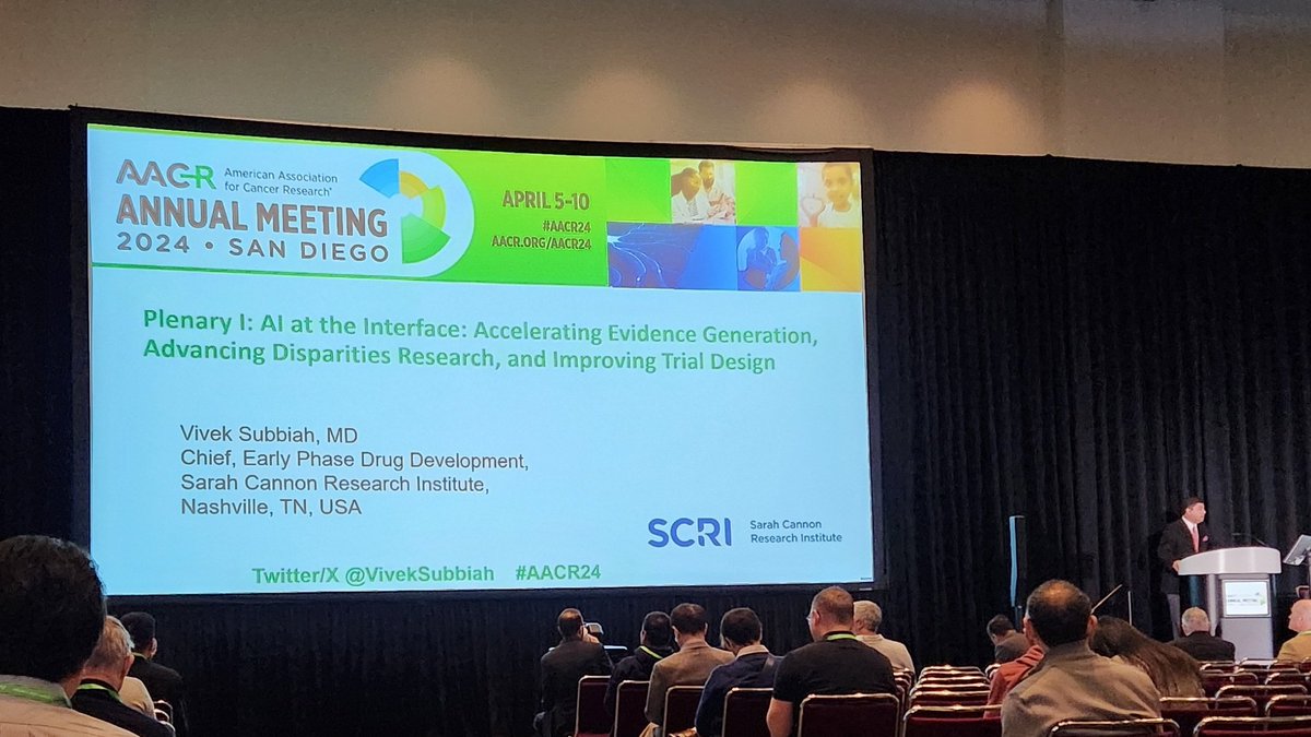 Whether you're a clinician, researcher, patient, co-survivor, or fellow human, AI & machine learning will continue impact you. Eager to hear @VivekSubbiah and panel discuss impacts of AI on healthcare. (NOTE: there will be no Q&A - but know you’ll have ?s🙃) #AACR24 #HealthEquity