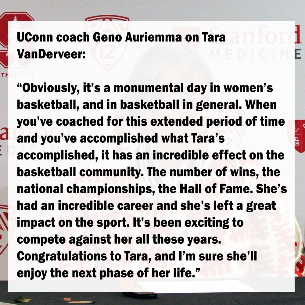 Geno Auriemma on Tara VanDerveer retiring: 'Obviously, it’s a monumental day in women’s basketball, and in basketball in general...' #ncaaw