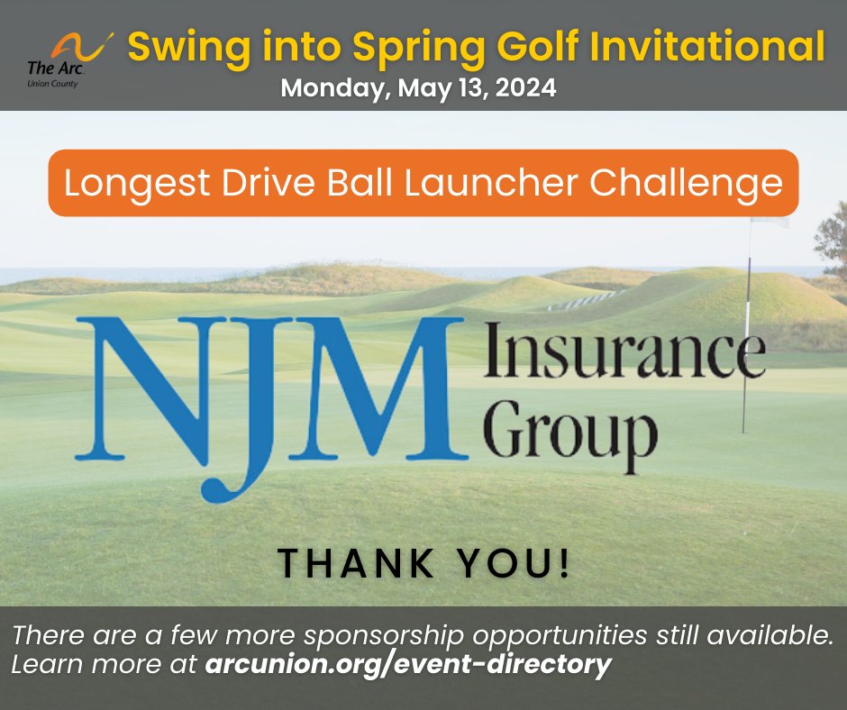 Many thanks to our Swing into Spring Golf Invitational🏌🏼Longest Drive Ball Launcher Challenge, NJM Insurance Group. Visit arcunion.org for more details or to grab your tickets. See you on Monday, May 13, 2024! ⛳🌷 #TheArcOfUnionCounty #njevents #njgolf #idd