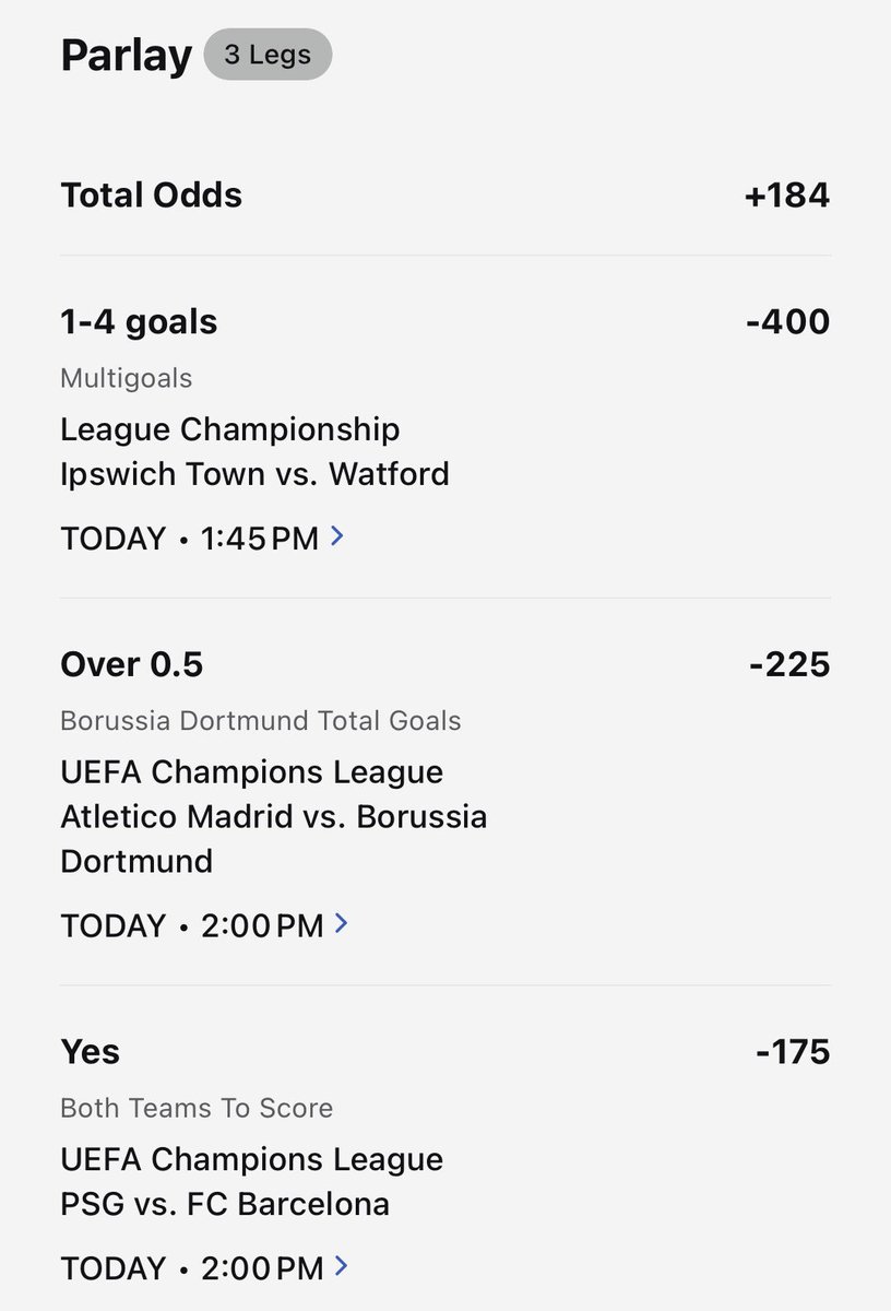 BTTS parlay +450 1u
Parlay +184 .6u

#PVO #GamblingX #footybets