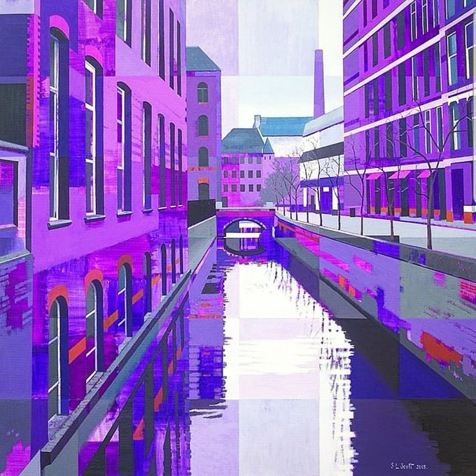 'Canal Street' by contemporary UK artist S L Scott, who specialises in urban scenes and cityscapes, her main inspiration is Manchester, UK #womensart