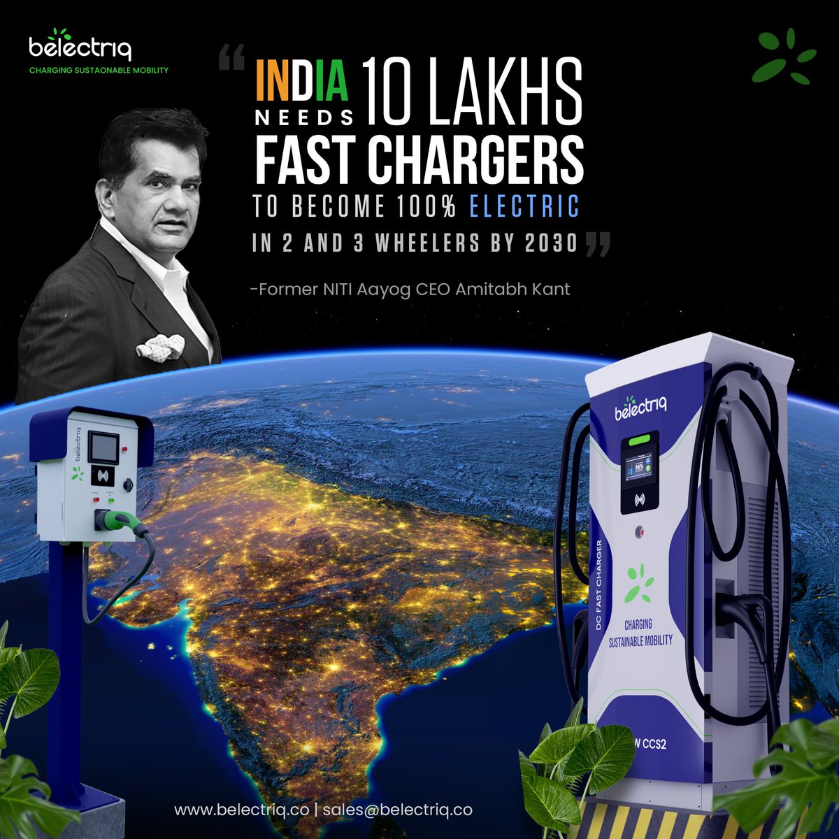 Former NITI Aayog CEO Amitabh Kant emphasizes the need for 1 million fast chargers to drive India towards 100% electric adoption in 2 and 3 wheelers by 2030. 🌱⚡ #ElectricIndia #CleanEnergyRevolution #Belectriq #EVchargers #DCchargers #fastchargers #NetZero #nitiaayog