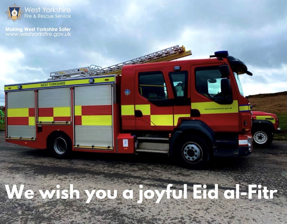 From everyone at West Yorkshire Fire and Rescue Service, we're wishing all those celebrating a joyful Eid al-Fitr. The holy month of #Ramadan is observed by the Muslim community. The ending of the month of fasting and spiritual reflection is marked by the celebration #EidalFitr.