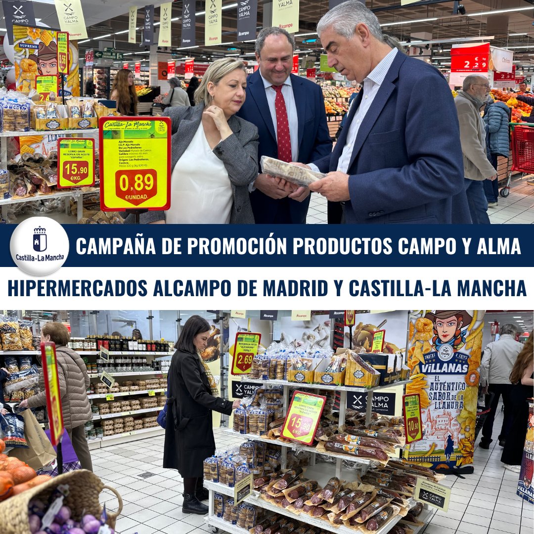 🔝Invertimos 2,3 m€ anuales en la promoción de los productos agroalimentarios. 🛒Campañas como la que se esta realizando en los hipermercados @alcampo de #Madrid y #CLM para promocionar los productos @campoyalmaCLM. 🍽🍷Hasta el 17 de abril. ℹ castillalamancha.es/node/381501