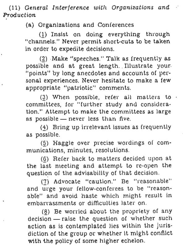 Those advocating for “more community engagement” on housing &amp; infrastructures projects usually sound indistinguishable from the CIA’s “Simple Sabotage Field Manual”