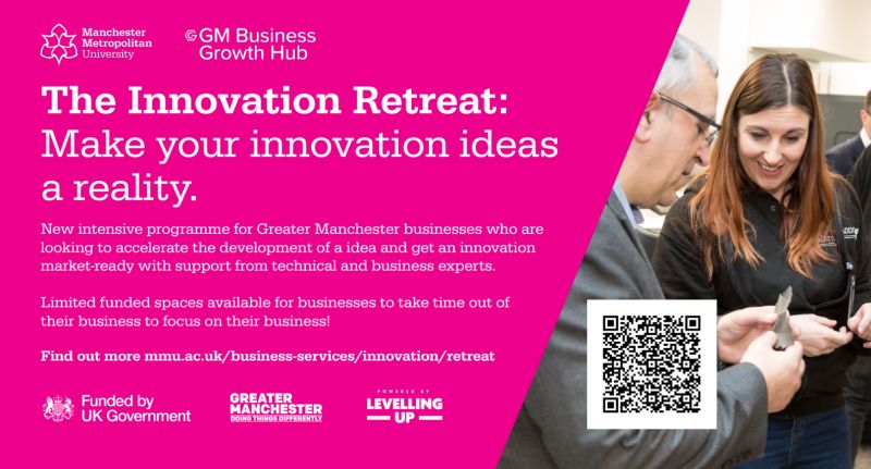 📣 Now recruiting for June 2024! 📣 We've had a great response so far from businesses signing up to our latest funded programme, The Innovation Retreat, so we're now taking expressions of interests for June 2024. For more information➡️ mmu.ac.uk/business-servi…