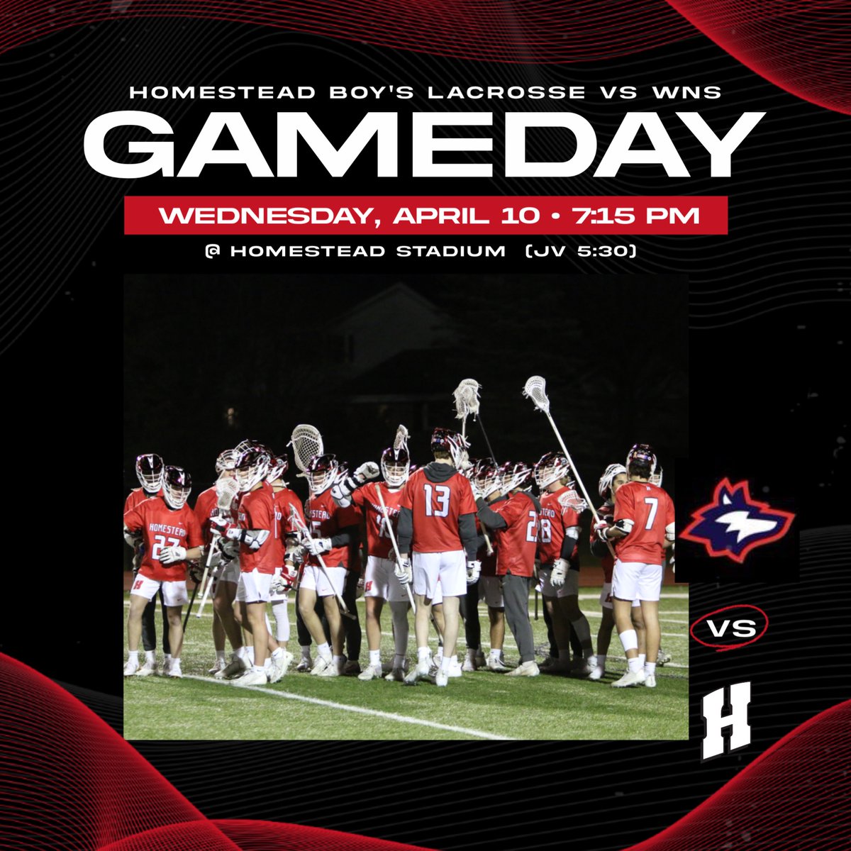 Boy's lacrosse takes on WNS in first ever North Shore Conference game as a WIAA sport! 📍: Homestead High School Stadium ⏰: JV 5:30p | Varsity 7:15p #conferenceclash #gohighlanders