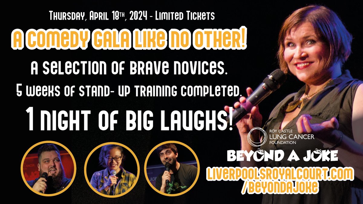 Have you got your tickets to the @@Roy_Castle_Lung Comedy Gala - 'Beyond a Joke'? 🤣 1 night of big laughs, for another amazing cause. Ticket info 👇 liverpoolsroyalcourt.com/beyondajoke