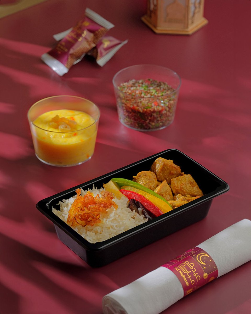 Celebrate the flavours and festivities of Eid on board this year with our special menu.

Wishing you and your loved ones a memorable and blessed Eid Al-Fitr!

#QatarAirways 
#GoingPlacesTogether