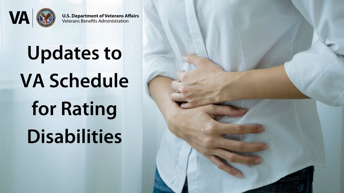 New or adjusted evaluations for several digestive conditions will begin on May 19, 2024. Full details on the changes and the link to apply for benefits are available by visiting: news.va.gov/129622/va-upda…