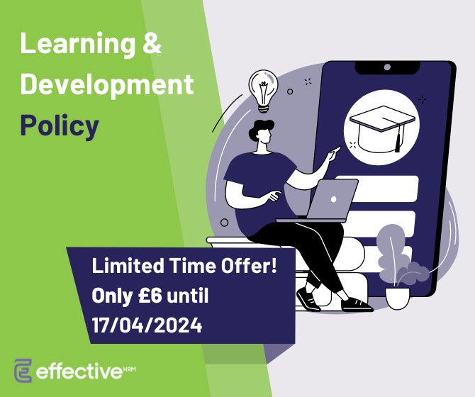 As a Good Employer, you want to encourage employee development.
Get started with our Learning and Development Policy and Procedure today! 
Use code EFFECTIVELD2024 at checkout to get our policy for just £6 for the next week! 
Offer Ends 17/04/2024
effective-hrm.co.uk/product/learni…