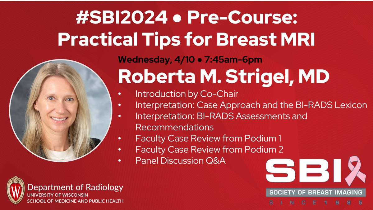 Our experts are so eager to share their wisdom at the @BreastImaging meeting, Roberta Strigel, MD is starting a day early with a Pre-Course on Practical Tips for Breast MRI. #SBI2024