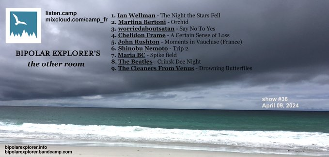 Listen again: Bipolar Explorer’s “The Other Room” | @BIP0LAREXPL0RER (09 April) Playing tracks by Ian Wellman, Martina Bertoni, worriedaboutsatan, Chelidon Frame, John Rushton and more. mixcloud.com/camp_fr/bipola…