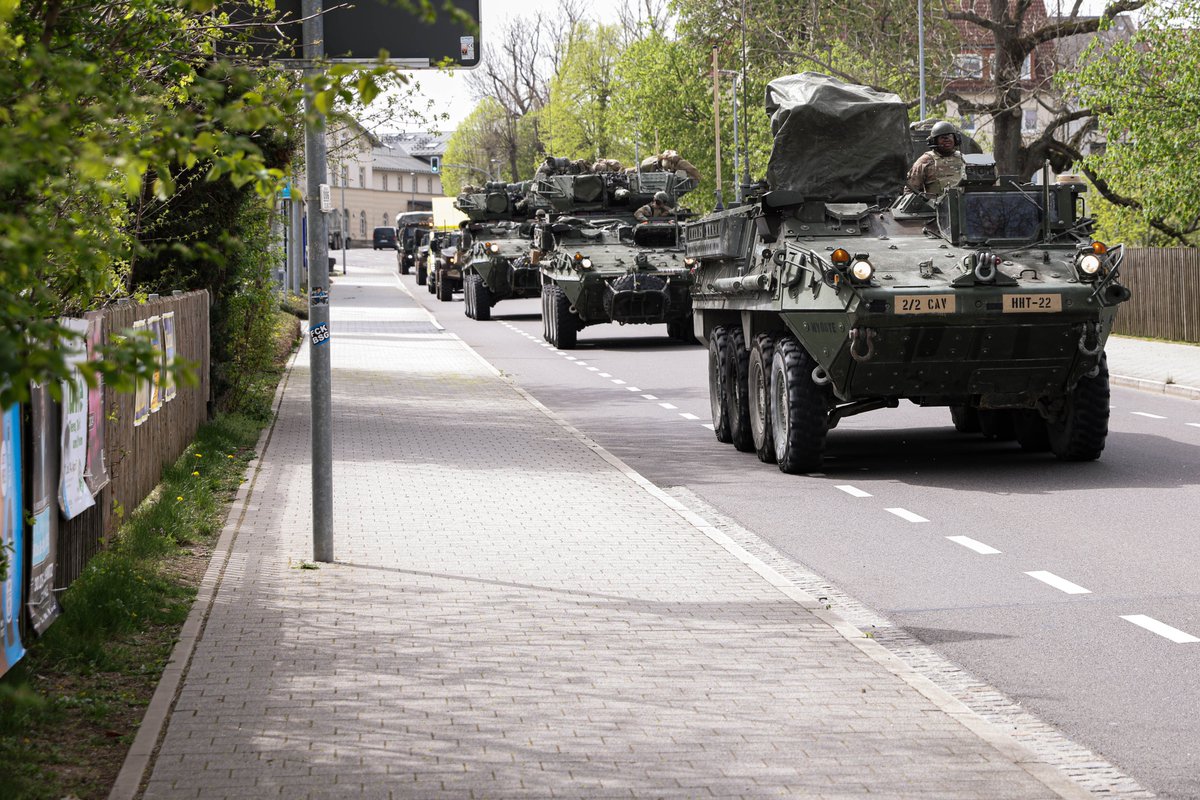 A convoy of U.S. #Army Stryker armored fighting vehicles assigned to the 2nd Cavalry Regiment travels through Frankenberg, #Germany, April 9 … dvidshub.net/r/g3sym3