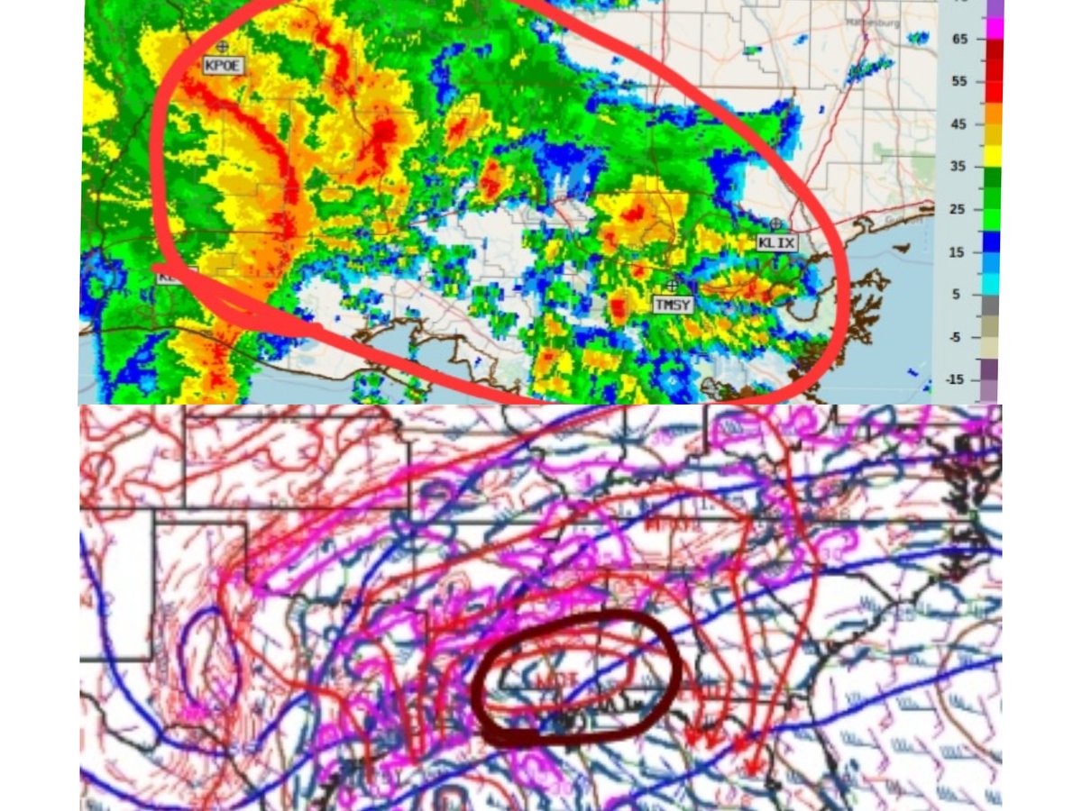 |Radar Reflect./SLP (mb)/10m BKNT/Shear/PWAI/Laspe Rates/500 Height-ABSV/SPC D1 Outlook|

Radar+Meso trends shows increase in bow echo and supercells due RIJ. 70+ kts/hail/tornadoes and flash flooding are all possible as convection moves east. @NWSSPC #SevereWx #lawx #mswx #alwx