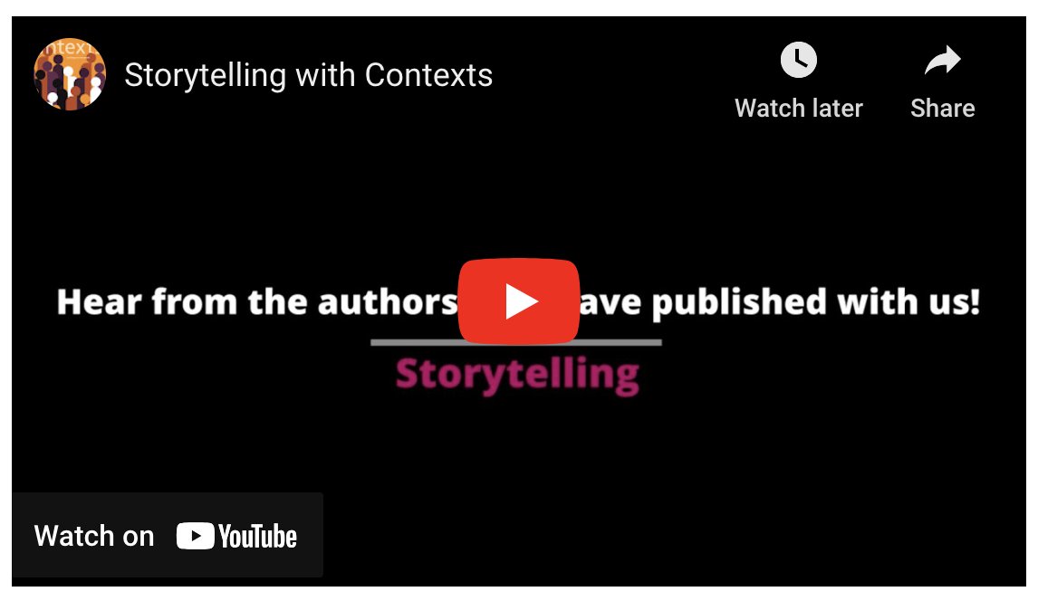 Why write for @contextsmag? Hear from authors who have published with us! According to @DeAnnaYSmith (@UMich), Michelle Pannor Silver (@UofT_Sociology) & @HuddartEmily (@UBCSociology), it’s a journal that does justice to storytelling. Learn more: contexts.org/blog/storytell…