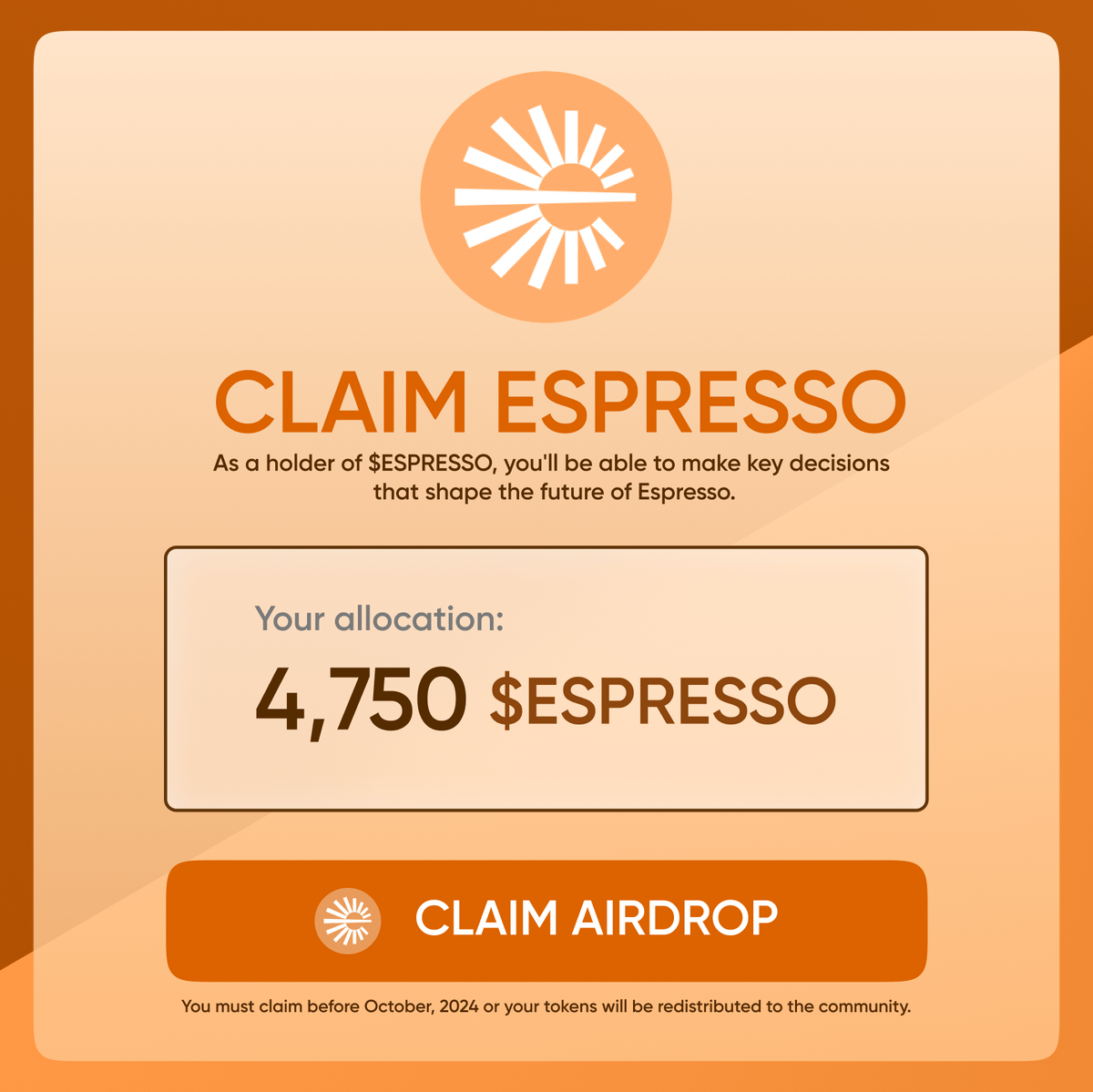 $ESPRESSO Airdrop gonna be MASSIVE ☕️ 🪂

It's valued at $500M 💰
Backed by a16z = generous airdrop!

Cost: FREE
Time: 10 min
Potential: $2k+

Don't miss free $ESPRESSO Airdrop🧵👇