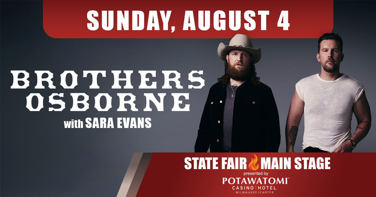 JUST ANNOUNCED: You'll be wishin' @brothersosborne with @saraevansmusic would 'Stay a Little Longer' after they hit the State Fair Main Stage, presented by @paysbig on Sunday, Aug. 4! 🎫 Tickets go on sale Friday, April 12 at 10am.