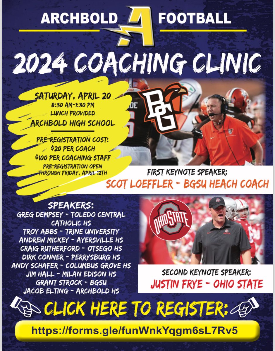 We are 🔟 days out from our 2024 Coaching Clinic. See the attached flyer for our most up-to-date speaker lineup. ⚡️