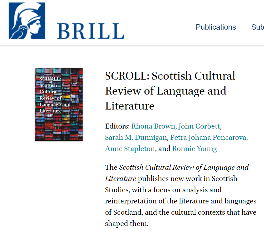 Happy 20th birthday to @SCROLL_Scotlit | Scottish Cultural Review of Language and Literature, published by @degruyter_brill @Brill_Lit_Cult. With 34 volumes including both monographs and essay collections, it has become a major force in Scottish studies. brill.com/SCRL