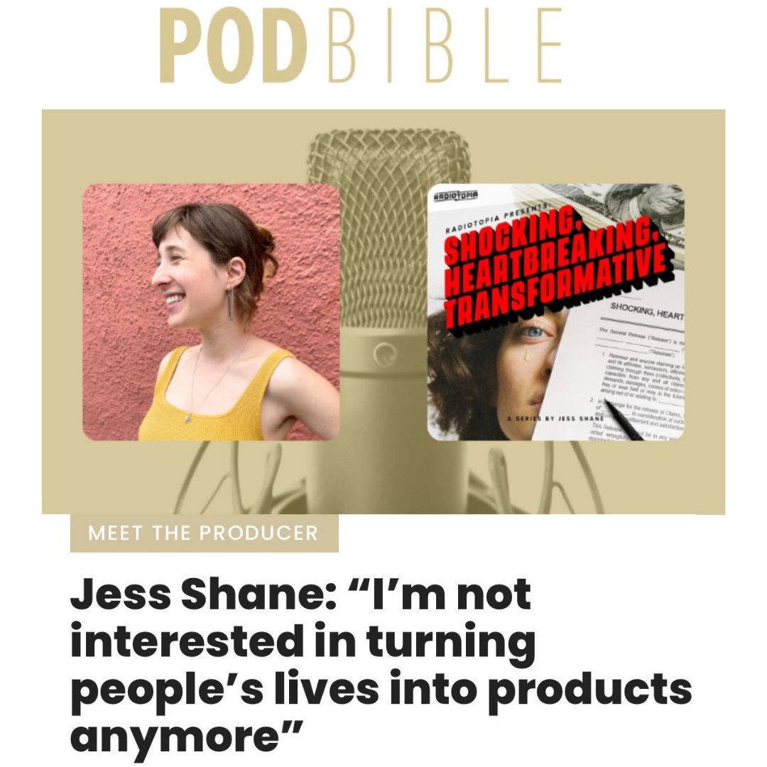 MEET THE PRODUCER // @iamjessshane What happens when you purposely bend the rules of documentary making? Well, according to @radiotopia’s Shocking, Heartbreaking, Transformative, boundaries get blurred, mistakes proceed & lessons are learnt. READ HERE: podbiblemag.com/jess-shane-im-…