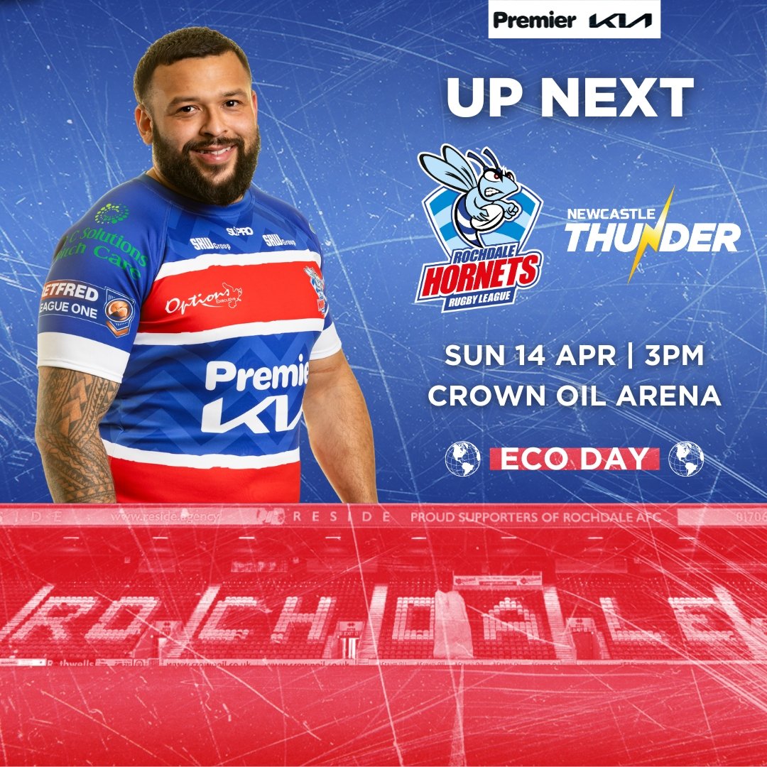 📅 Sunday 14th April 🏆 @Betfred League One ⏰ 3pm 👕 @RochdaleHornets 🆚️ @ThunderRugby 🏟 Crown Oil Arena #ILoveRugbyLeagueMe #Mols2 #thumbsupforfreddie #RememberRycroft