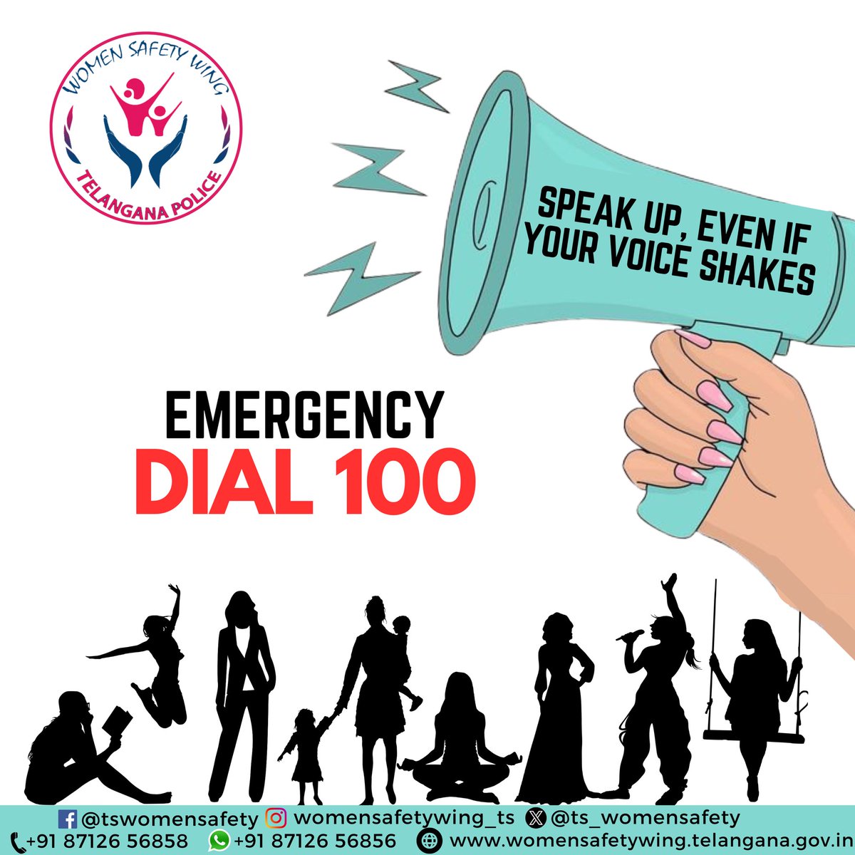 We are always here for you. 
Any Emergency.. #Dial100 

#WomenSafetyWing #SheTeams #Bharosa #TSafe #Sahas #AHTU #PridePlace #Women