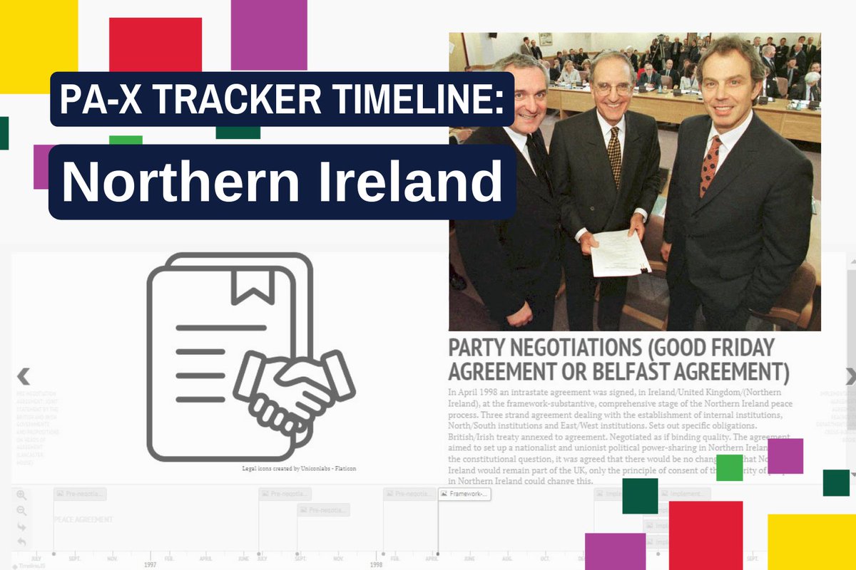 Today marks 26 years since the #GoodFriday/#BelfastAgreement was signed, which sought to end 30 years of conflict with a historic power-sharing arrangement. 🔍 Explore the peace process timeline for #NorthernIreland now via the PA-X Tracker: pax.peaceagreements.org/tracker/northe…