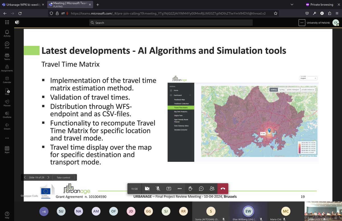 @EliasW_ just presented the latest developments to the #TravelTimeMatrix component we at @digigeolab contributed to the @UrbanageH2020 digital twin in the project’s final review meeting