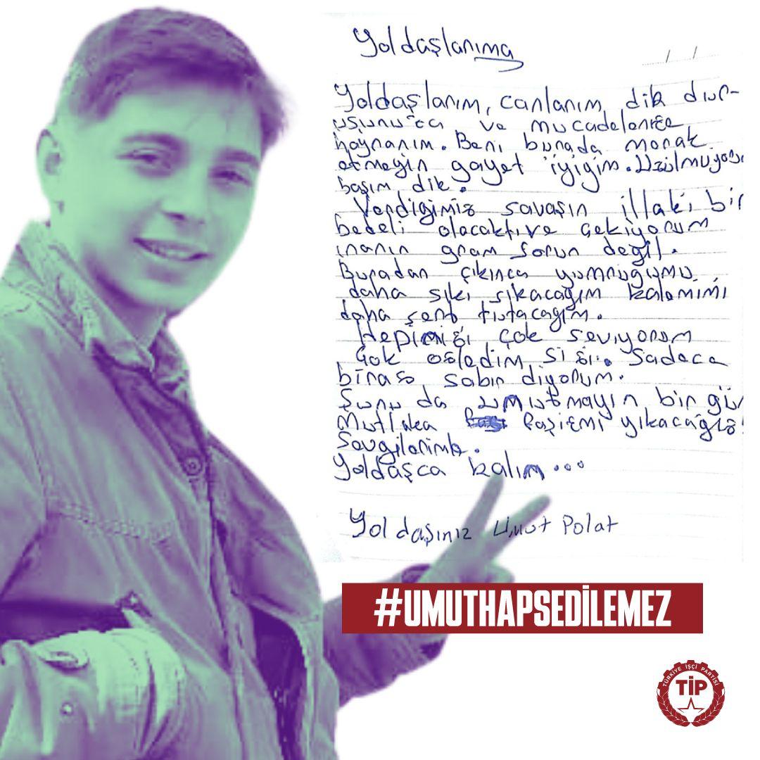 17 yaşındaki arkadaşımız Umut, Van halkının gasp edilmek istenen iradesini savunduğu için tutuklandı. Özgürlük umutlarımızı tutsak edemezsiniz. #UmutHapsedilemez