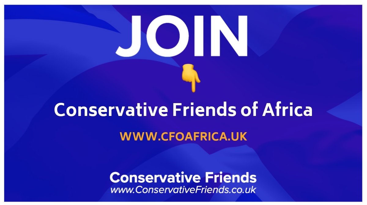 🌍🤝💙 Join Conservative Friends of Africa and connect with like-minded conservatives who support UK-Africa relations and economic development in Africa. 🤝🙌🏻 #ConservativeFriendsofAfrica #ConservativeValues #GlobalDevelopment 🇬🇧🤝🌍 @cfoafricauk