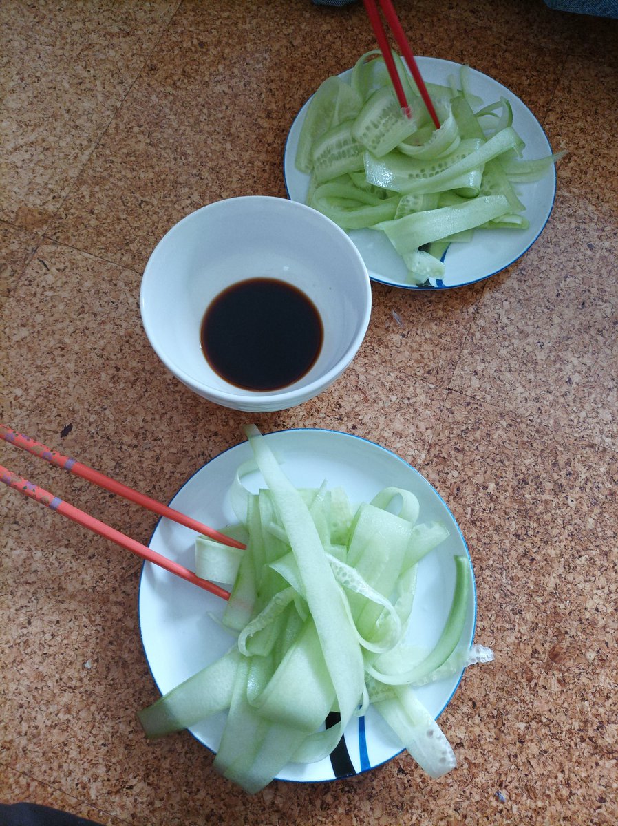 inedia0's tweet photo. @ratthands cucumber and light soy sauce, 12kcal 🥲 me and a friend ate it with chopsticks to make it last longer https://t.co/ncAnLMdDei