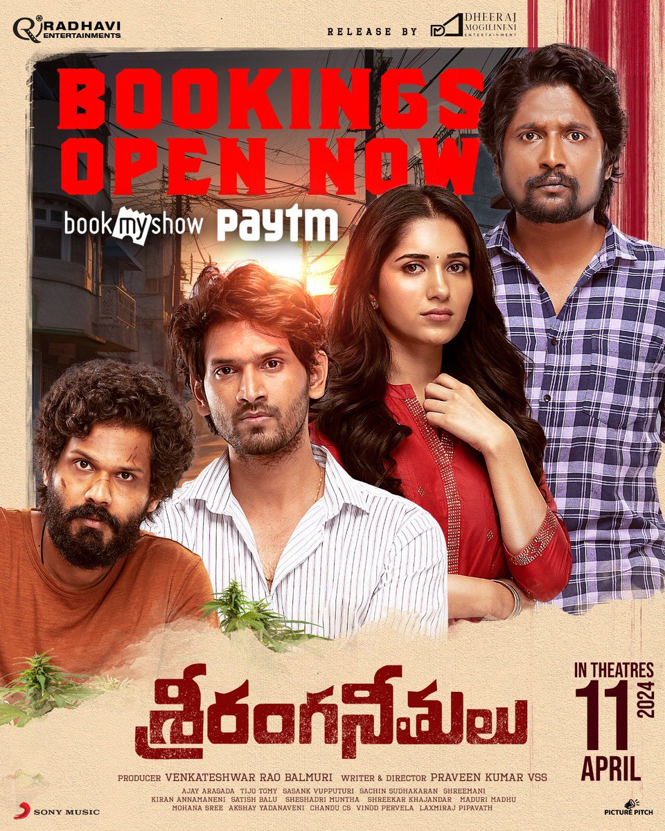 Radhavi Entertainments (@radhaviofficial) on Twitter photo The vibe of #Sriranganeethulu Begins from tomorrow! ❤️🔥🥳
<a href="/bookmyshow/">BookMyShow</a> : bit.ly/SrirangaNeethu…
Release by <a href="/DheeMogilineni/">Dheeraj Mogilineni</a>
<a href="/ActorSuhas/">Suhas 📸</a> <a href="/KarthikRathnam3/">Karthik Rathnam</a> <a href="/viraj_ashwin/">Viraj Ashwin</a>
<a href="/iRuhaniSharma/">Ruhani Sharma</a>
<a href="/RadhaviOfficial/">Radhavi Entertainments</a> #PraveenKumarVSS #VenkateshwarRaoBalmuri
#ArAjayArasada <a href="/sonymusicsouth/">Sony Music South India</a> The vibe of #Sriranganeethulu Begins from tomorrow! ❤️🔥🥳
<a href="/bookmyshow/">BookMyShow</a> : bit.ly/SrirangaNeethu…
Release by <a href="/DheeMogilineni/">Dheeraj Mogilineni</a>
<a href="/ActorSuhas/">Suhas 📸</a> <a href="/KarthikRathnam3/">Karthik Rathnam</a> <a href="/viraj_ashwin/">Viraj Ashwin</a>
<a href="/iRuhaniSharma/">Ruhani Sharma</a>
<a href="/RadhaviOfficial/">Radhavi Entertainments</a> #PraveenKumarVSS #VenkateshwarRaoBalmuri
#ArAjayArasada <a href="/sonymusicsouth/">Sony Music South India</a>
