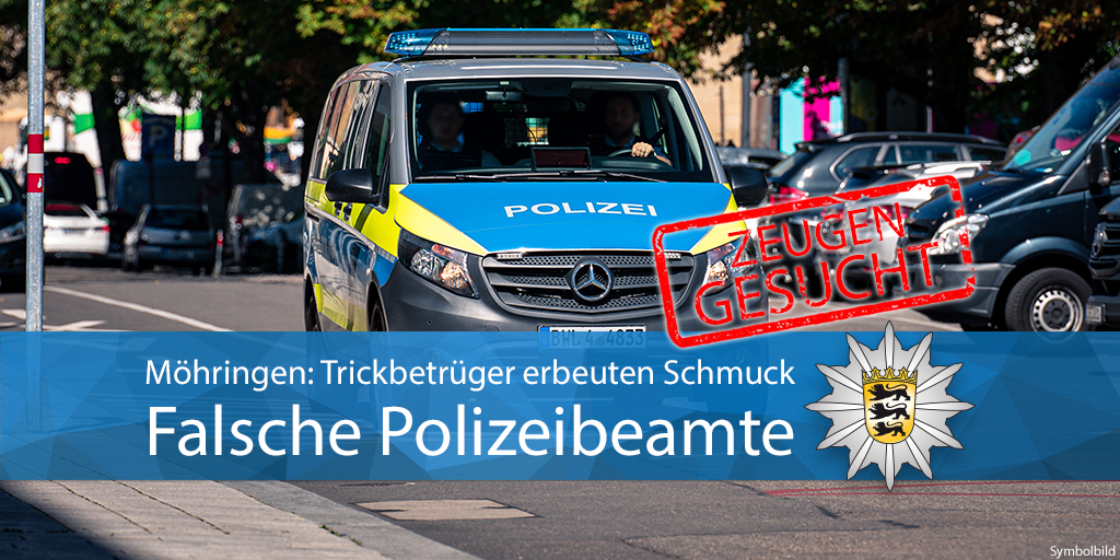 #Möhringen Unbekannte Trickbetrüger haben am Montagnachmittag eine 86-jährige Frau um Schmuck im Wert von mehreren Hundert Euro betrogen. Sie gaben sich als Polizeibeamte aus & stahlen fünf Goldketten. Wir suchen Zeugen. Zur PM ▶️ t1p.de/xsodi Eure #Polizei #Stuttgart