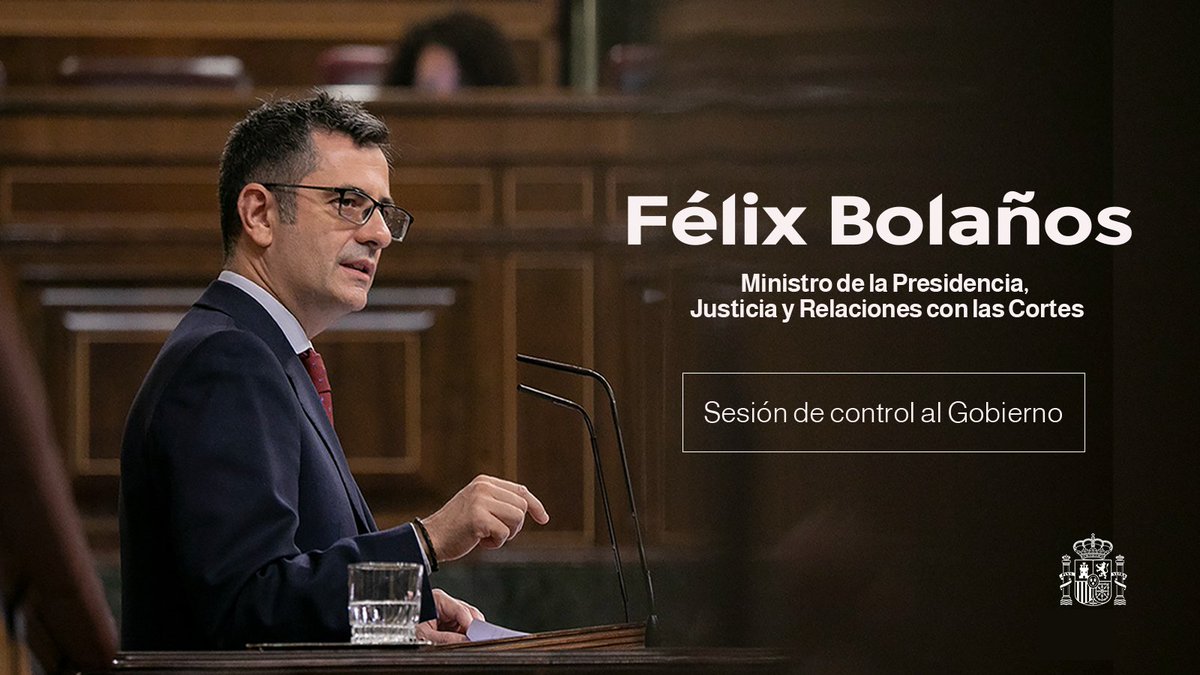 El ministro de la Presidencia, Justicia y Relaciones con las Cortes, @felixbolanosg, responde a dos preguntas en la #SesiónDeControl al Gobierno en el @Congreso_Es. 🔴 Síguelo en directo👇 app.congreso.es/AudiovisualCon…