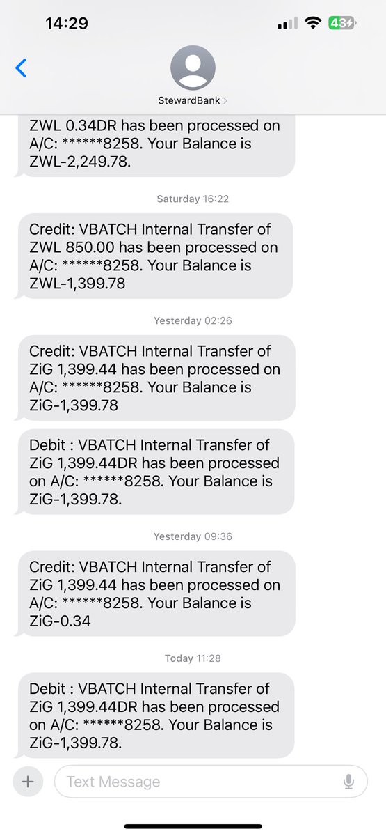 Dear @stewardbank - while it’s commendable you claim to have fixed your systems, I don’t think you have when you can’t seem to make up your mind whether minus 2,249.78 ZWL is minus ZiG1,399.68 or minus ZiG 0.34 Spoiler alert: it the other sum you don’t like - minus 0.34!