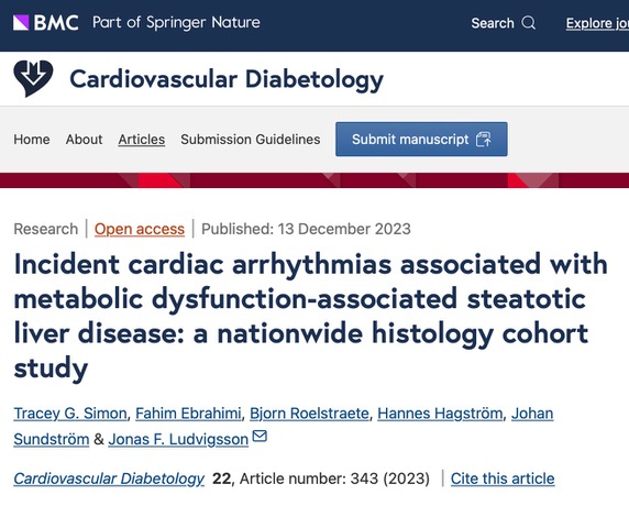 Kudos to star researchers @traceyg_md and Fahim Ebrahimi at @MGH_CTEU @UniBasel_en, with support from @HannesHagstrom for our paper on Arrhythmia in #NAFLD / #MASLD - A paper being selected as a 2023 highlight in the journal: Cardiosvacular Diabetolgy! cardiab.biomedcentral.com/articles/10.11…