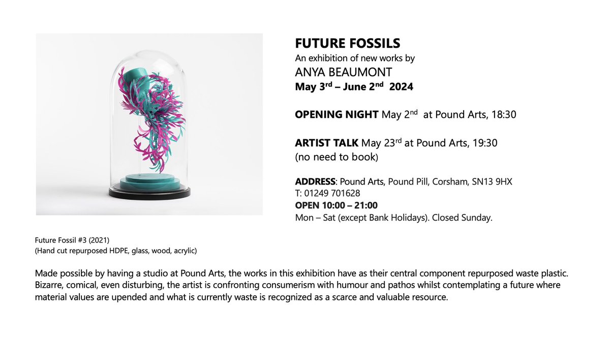 My forthcoming exhibition @poundarts in #Corsham. Do visit if you are in the area. #artfromwaste #contemporaryart #sculpture #artsinwiltshire